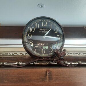 Antique Style Rustic Cottage Mantle Table Clock. Bird